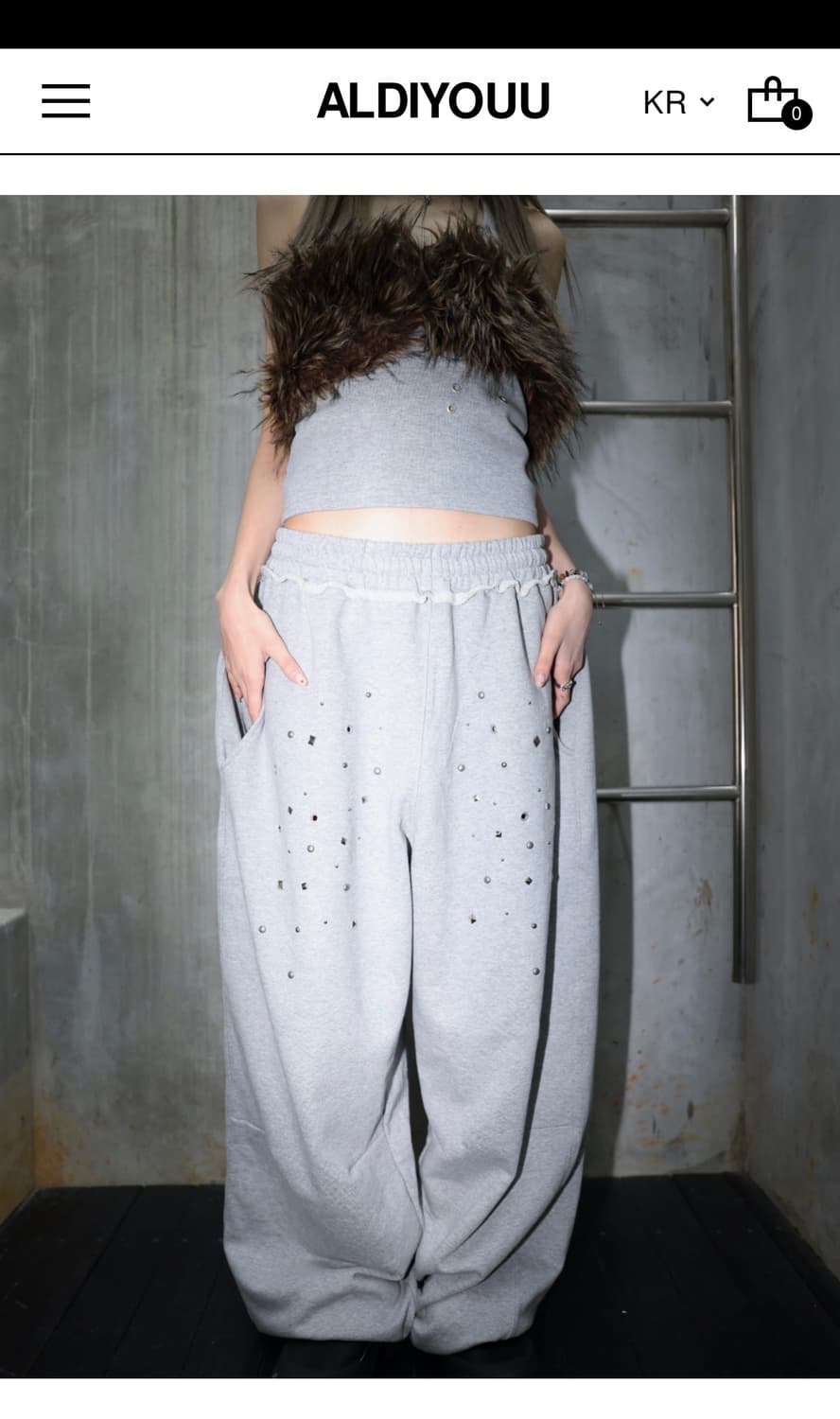 알디유 스터드 그레이 팬츠 Stud String Sweatpants 상품이미지1