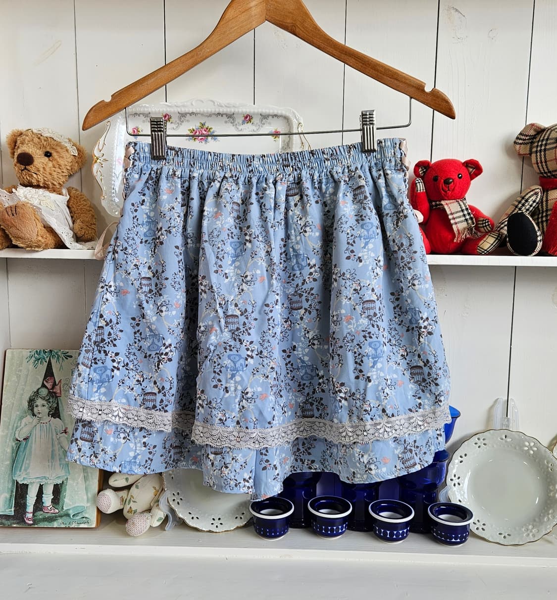 0327(axes femme) 앤틱 프린트 레이스 큐롯 스커트 상품이미지6