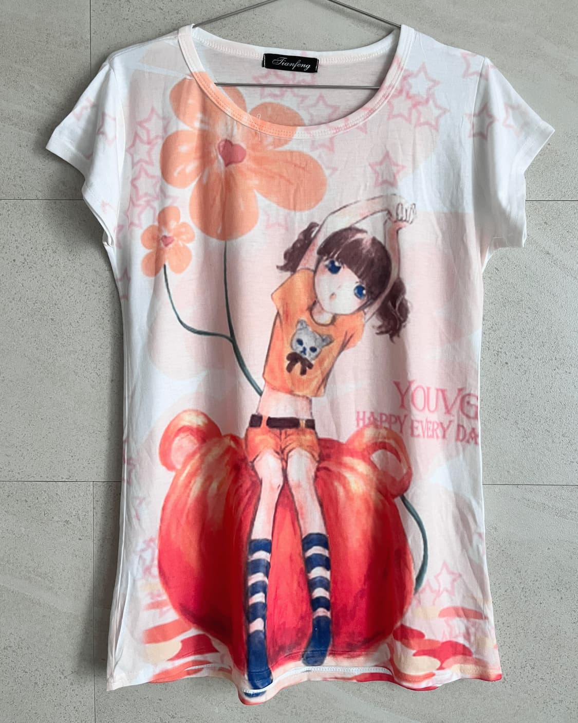 귀여운 오렌지 소녀 프린팅 반팔 탑 상품이미지3