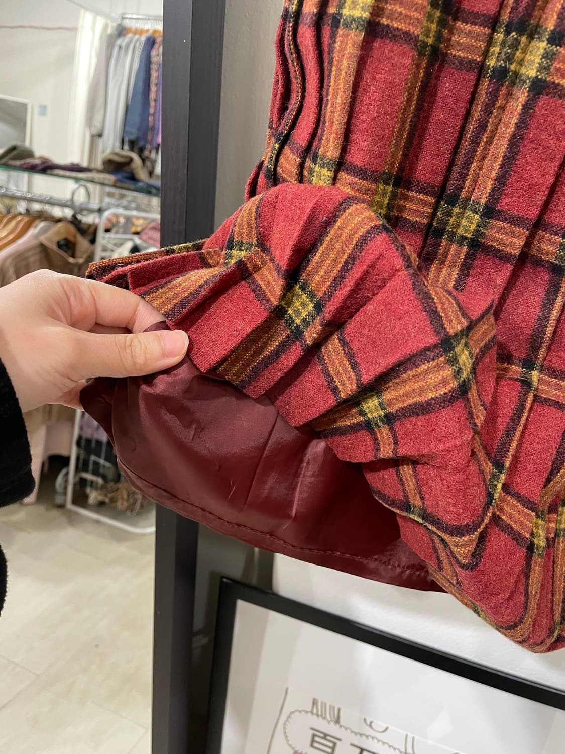 버건디 울 체크 플리츠 스커트 상품이미지7