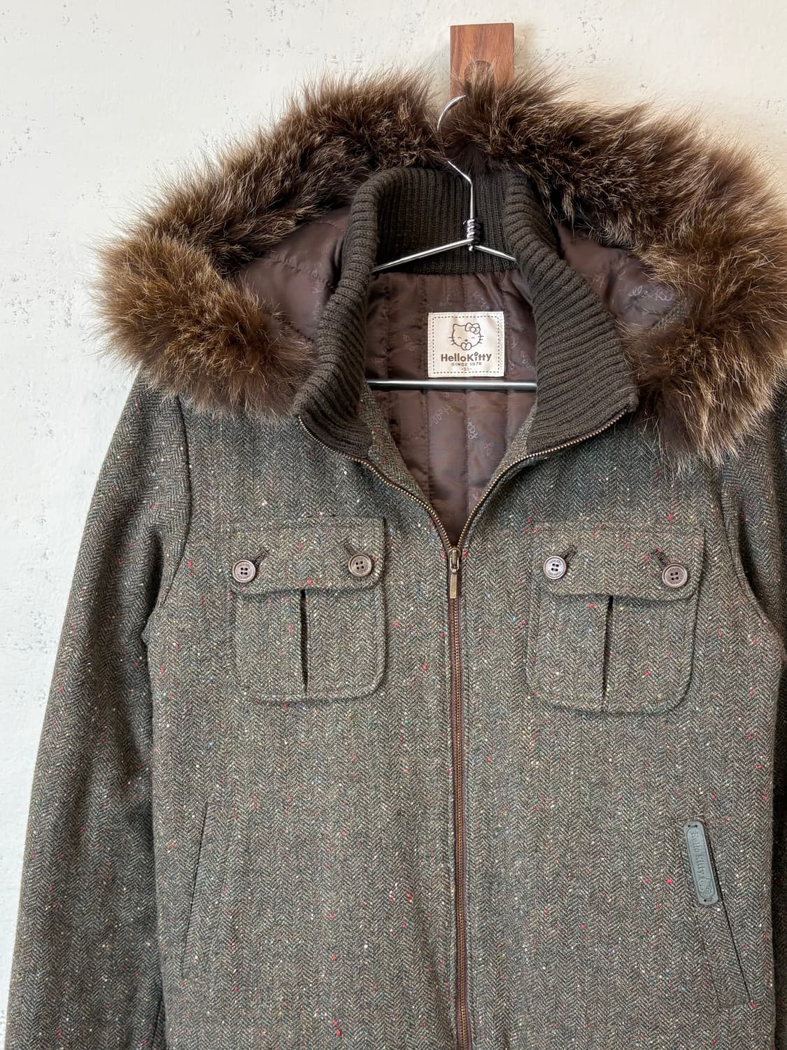 헬로키티 빈티지 모직 퍼 후드 숏 자켓 상품이미지6