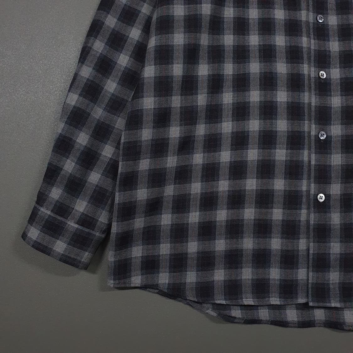 110 (2XL) YSL 입생로랑 울 모 체크 셔츠 그레이 빅사이즈 희귀 상품이미지3