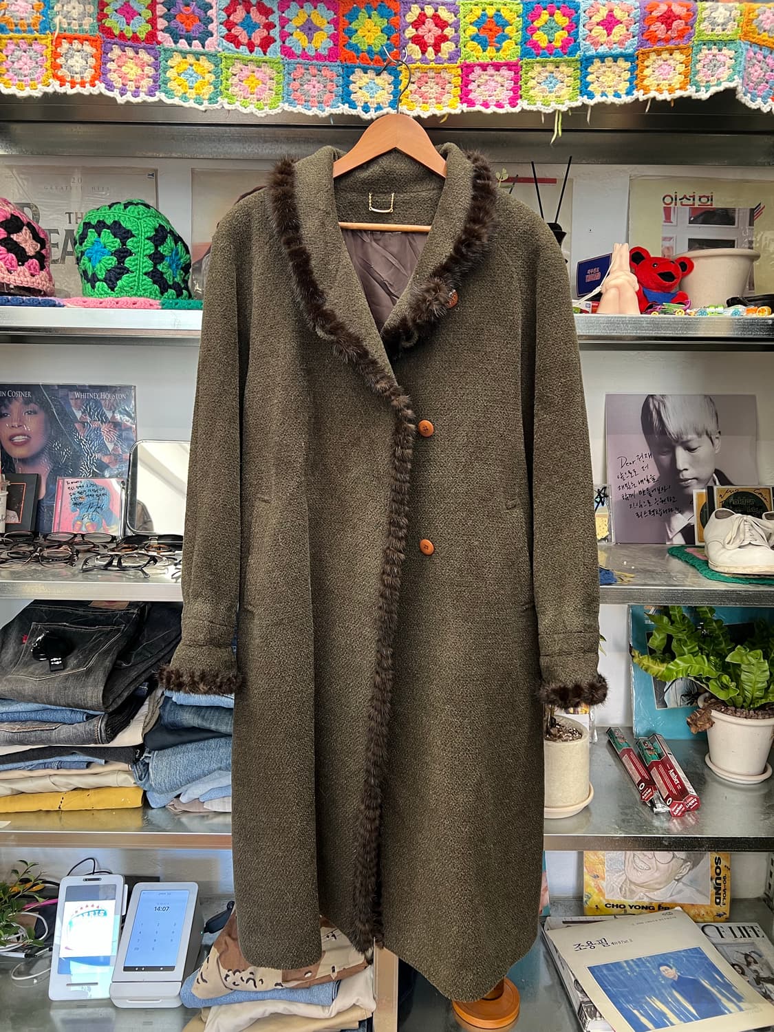 90s Vintage Fur Trim Wool Long Coat 상품이미지3