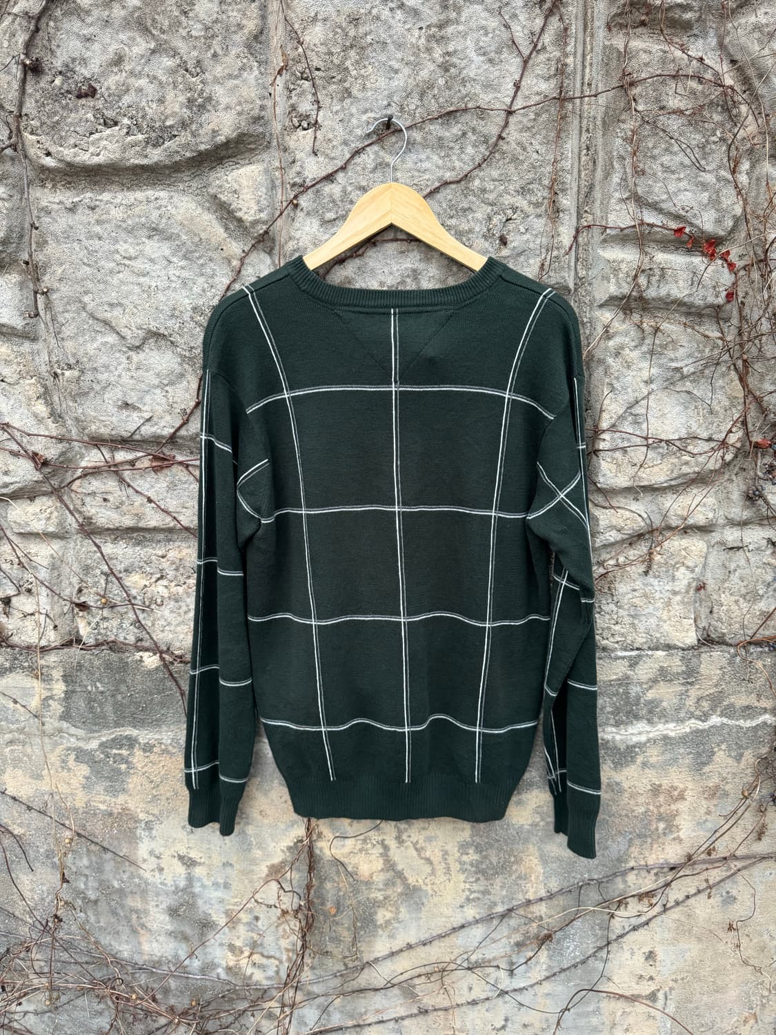타미힐피거 빈티지 헤비 코튼 자수 로고 프레피룩 체크 패턴 니트 그린 m 상품이미지2