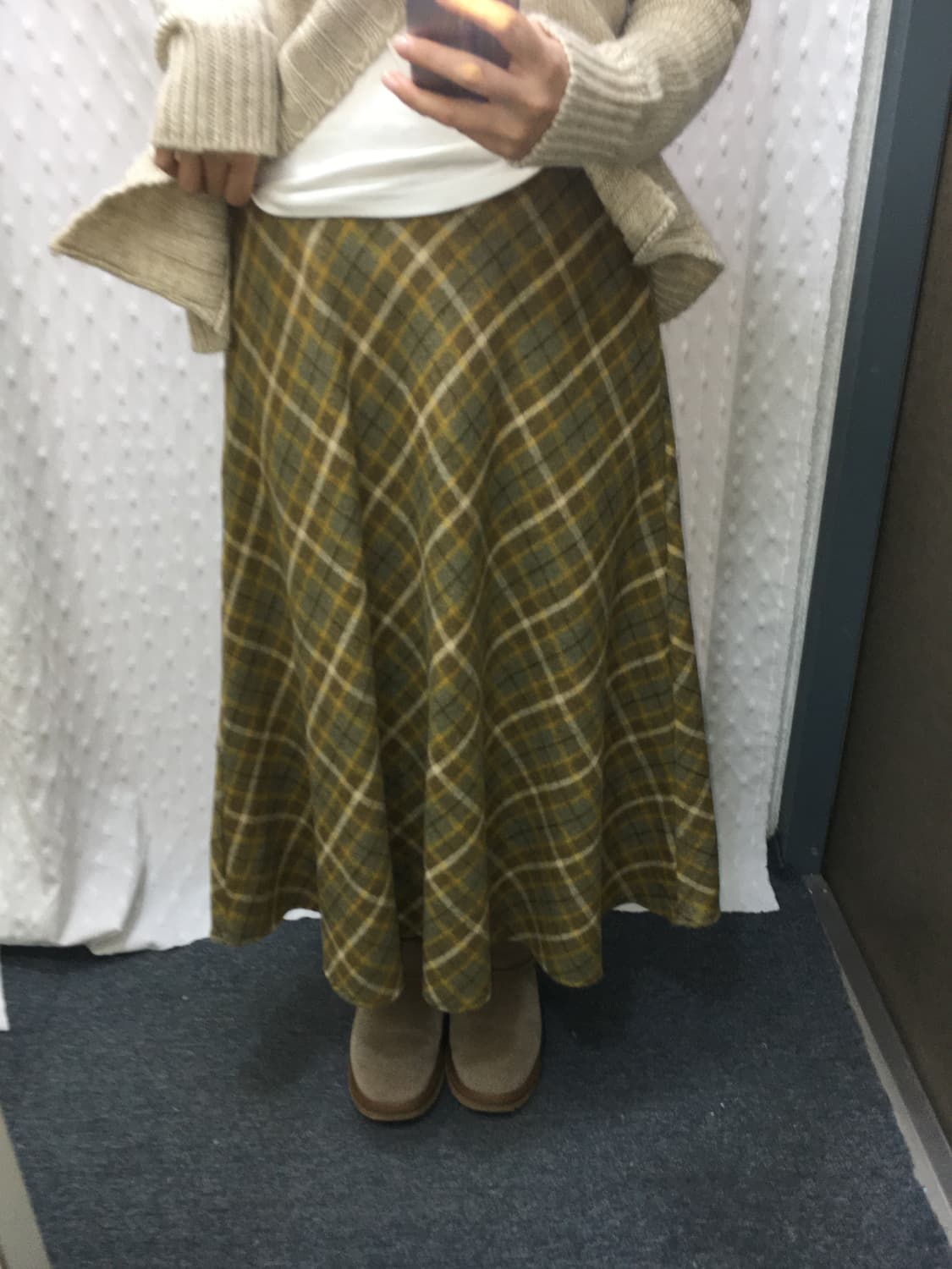 옐로우 체크 롱 스커트 상품이미지4