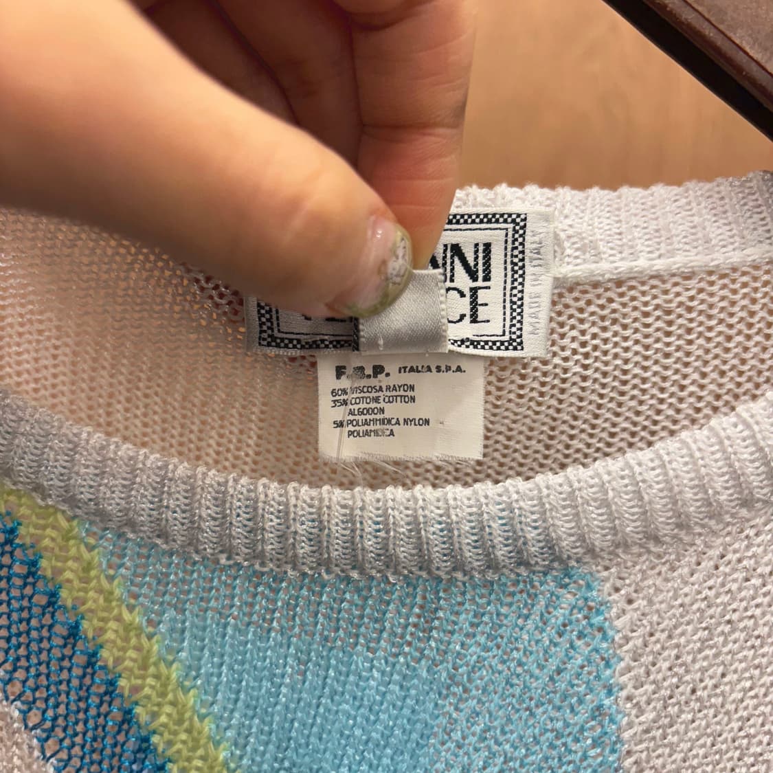 베르사체 긴팔 시어 니트 지그재그 기하학 그래픽 패턴 디테일 화이트 상품이미지7