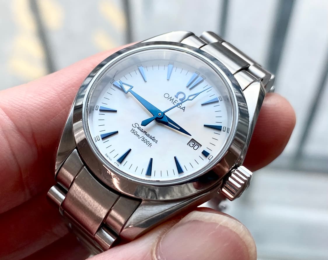 오메가 아쿠아테라 여성용2577.70 블루핸즈 펄 문자판 29mm 쿼츠 상품이미지6