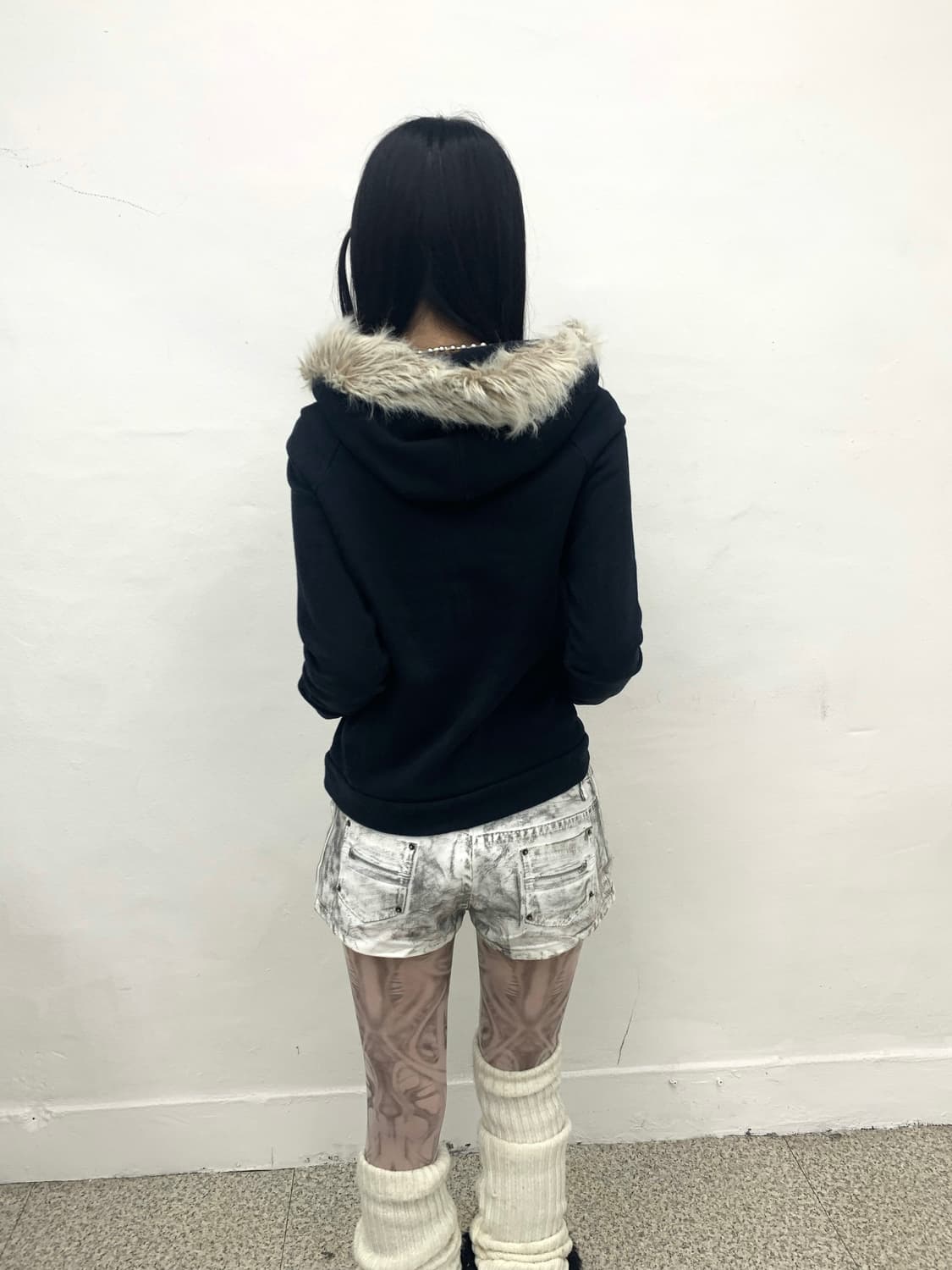 Fur hood navy hoodie 상품이미지3