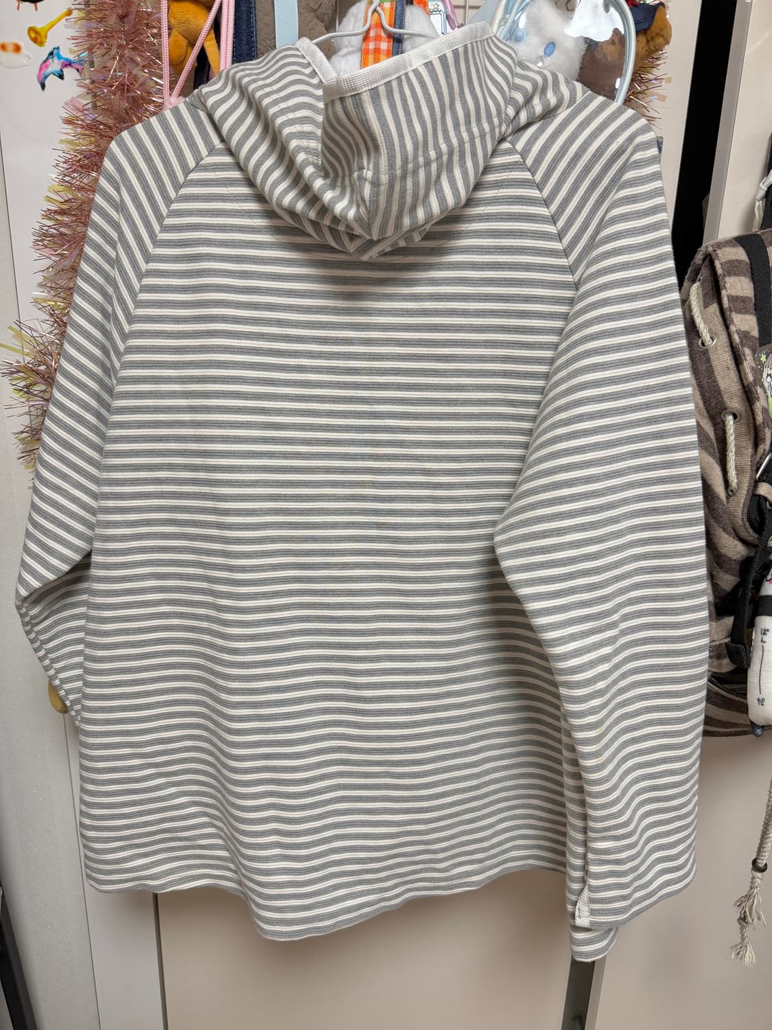 스트라이프 후드 집업 가디건 버튼 후집 니혼진 모리걸 무채색 일본 빈티지 상품이미지2