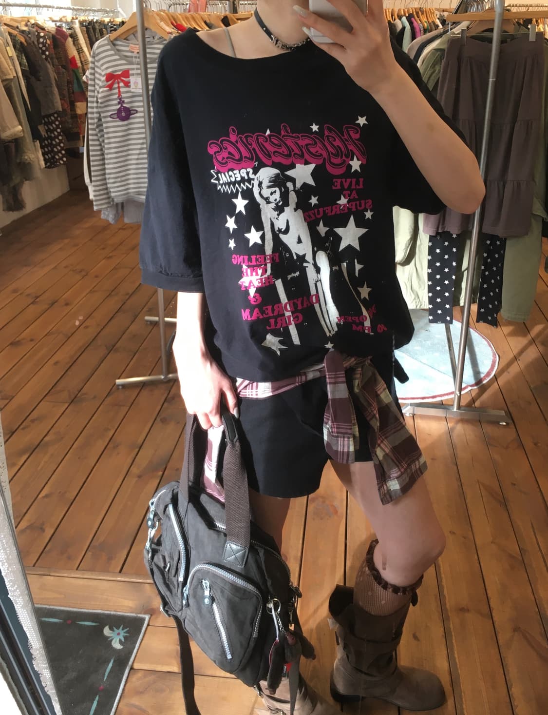 히스테릭글래머 히스걸 블랙핑크 스타 반팔 상품이미지1