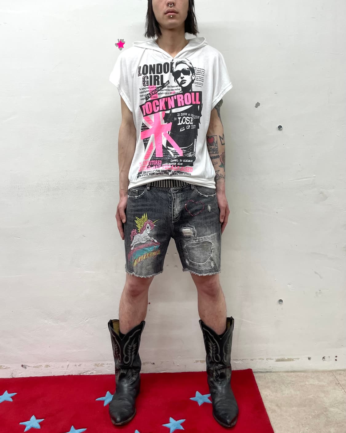 Retro Pink American Flag Hooded T-Shirt 상품이미지4