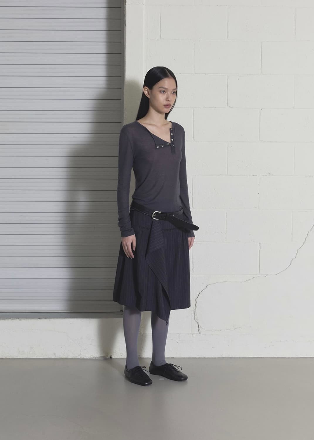 오데스 드레이프 프릴 미디 스커트 스트라이프 1사이즈 새상품 상품이미지2