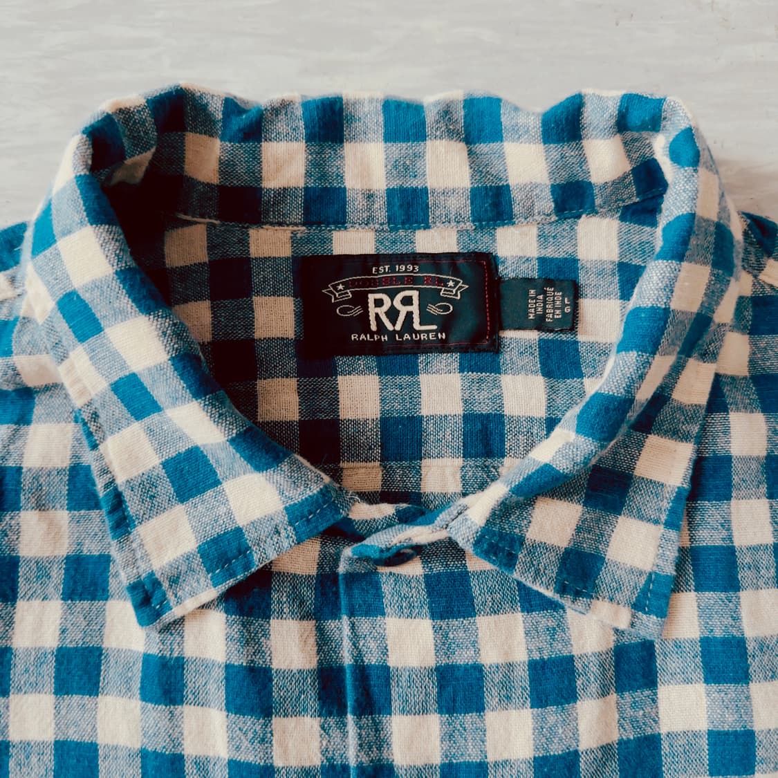RRL 랄프로렌 린넨 블루 체크 반팔 셔츠 (L) 상품이미지2