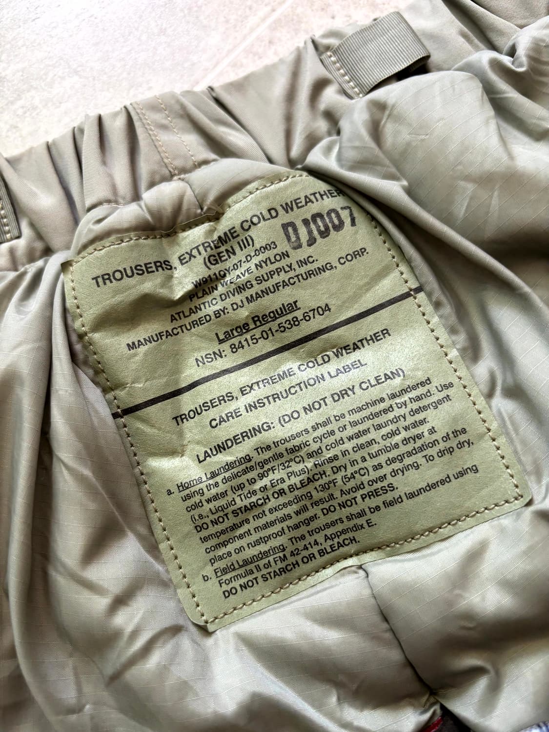 미군 Gen lll Level 7 ECWCS 프리마 로프트 팬츠 L-R 상품이미지5