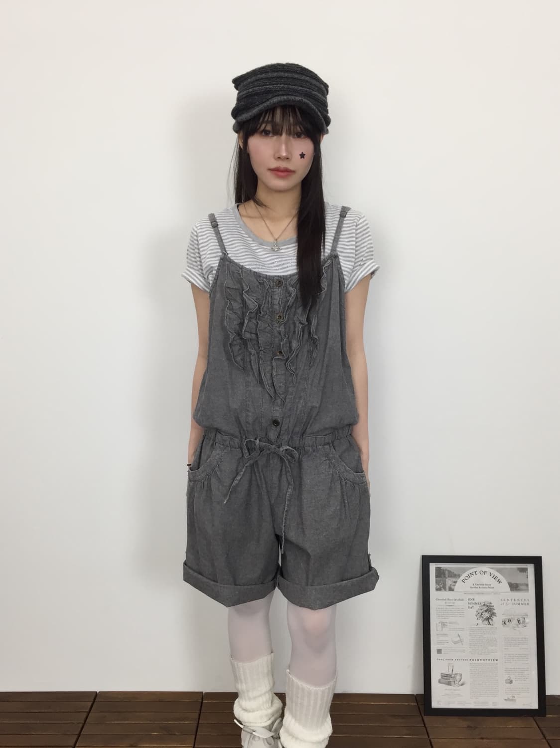 Jpn Grey Ruffle Front Short Jumpsuit 상품이미지2