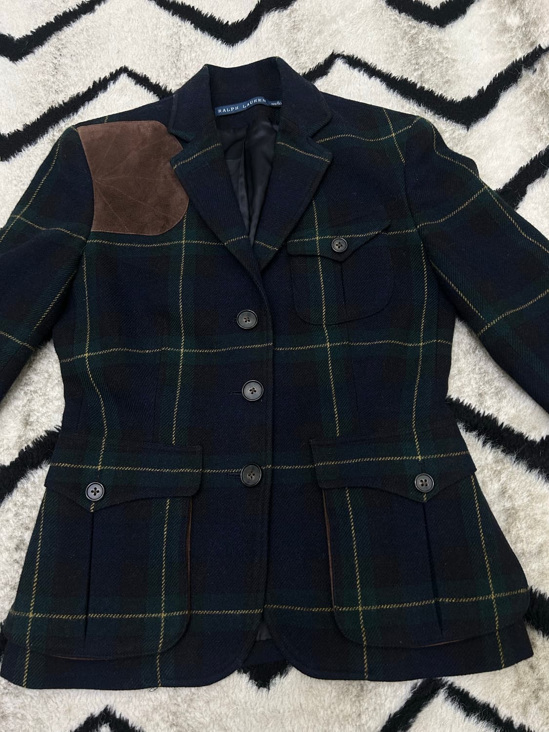 [XS]폴로랄프로렌 타탄체크 가죽패치 울 블레이저/카키네이비 상품이미지2