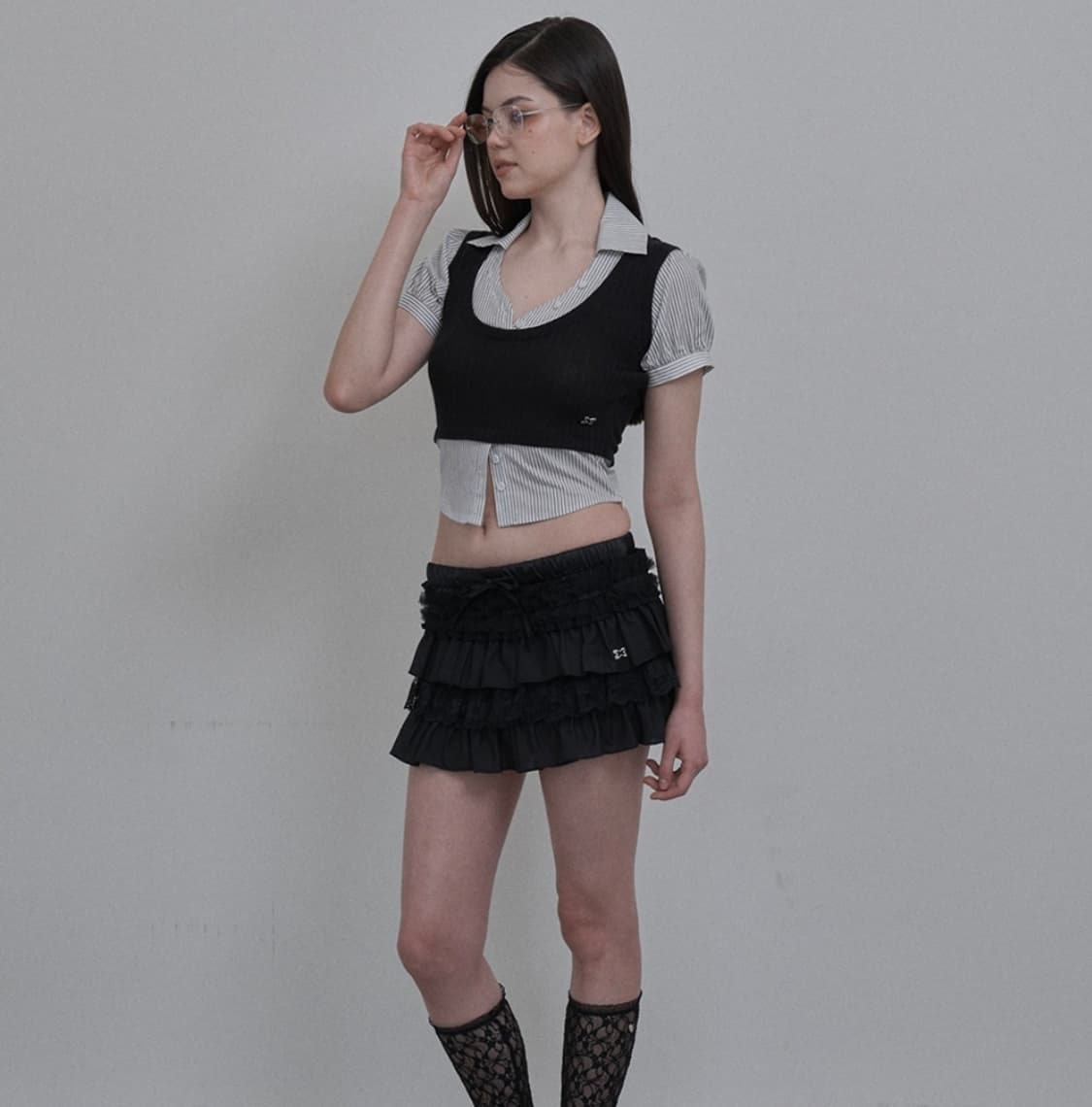 셋업이엑스이 튜튜 믹스 스커트 블랙 상품이미지2