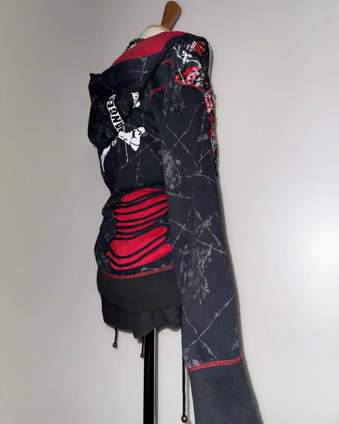 매드펑크 레드블랙 펑크 해골 후드집업 상품이미지5