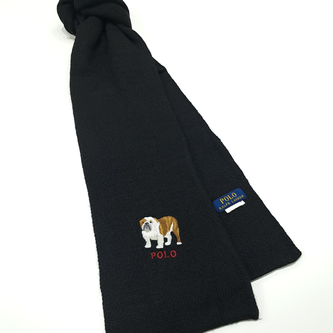 MX232 폴로 랄프로렌 블랙 불독 자수 니트 목도리 머플러 상품이미지2