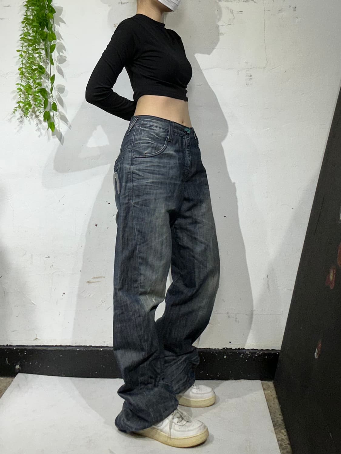 에비수 진청 호랑이 자수 와이드 워싱 데님 힙합 새깅 팬츠 청바지  상품이미지2