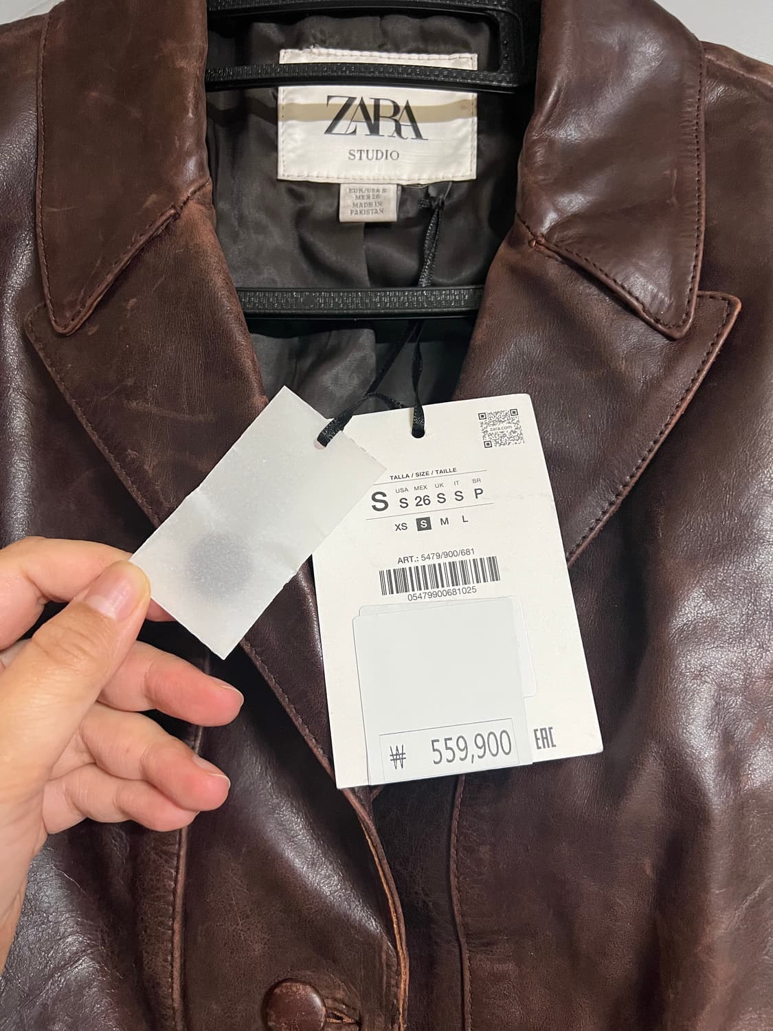 S(KR 55) 자라 리미티드 에디션 100% 가죽 크롭 블레이저 상품이미지7