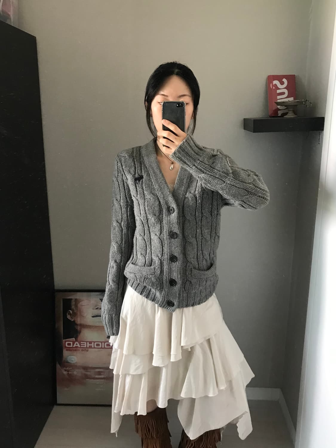 아베크롬비 산양 로고 케이블 차콜 니트 가디건 상품이미지3