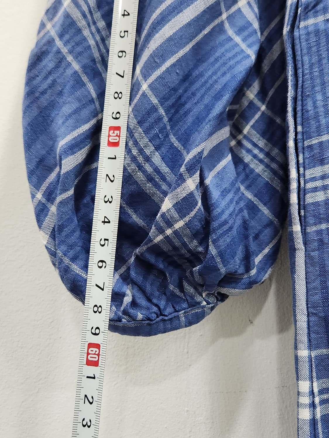 [S] 자라 린넨 블루 체크 롱원피스 벌룬 소매 상품이미지10