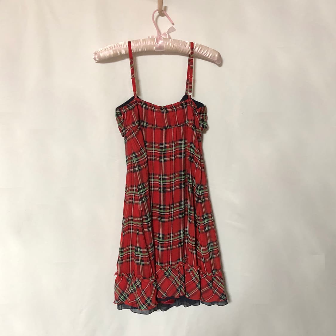 리본 체크 슬리브리스 원피스 레드 상품이미지9