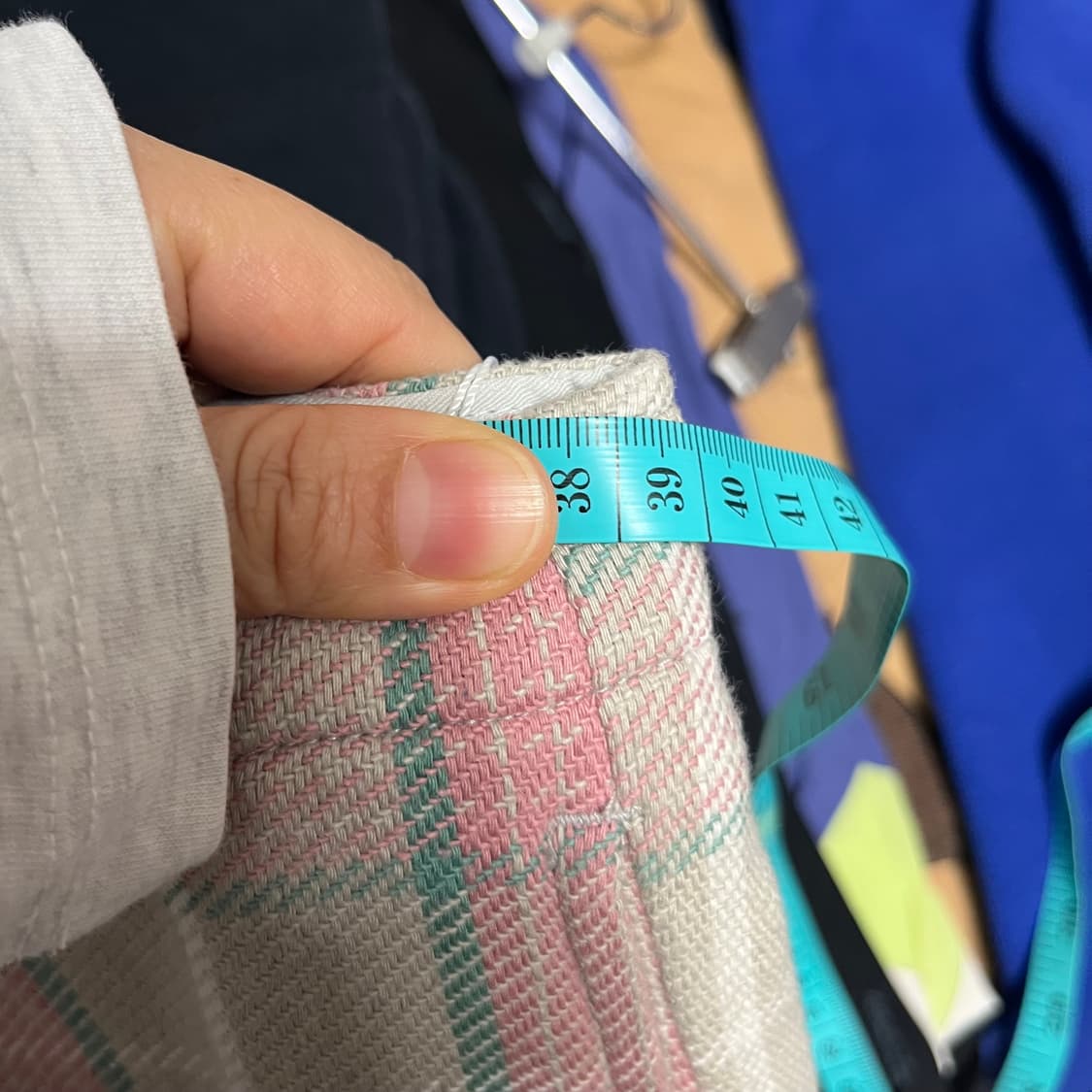 언유즈드 체크 면 100 반바지 팬츠  상품이미지6