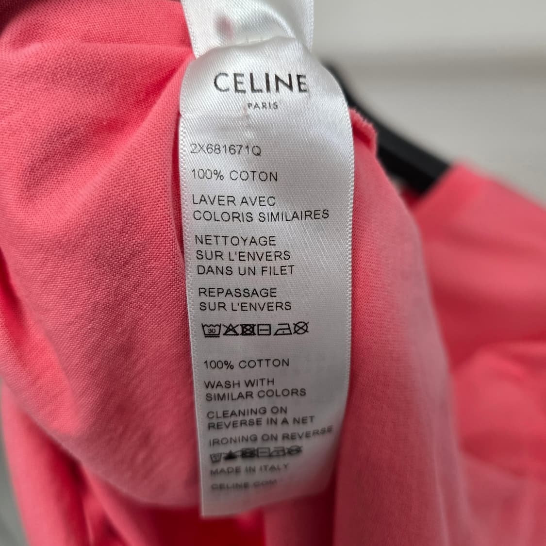 셀린느 로고 반팔 티셔츠 핑크 xl사이즈 105 판매 상품이미지4