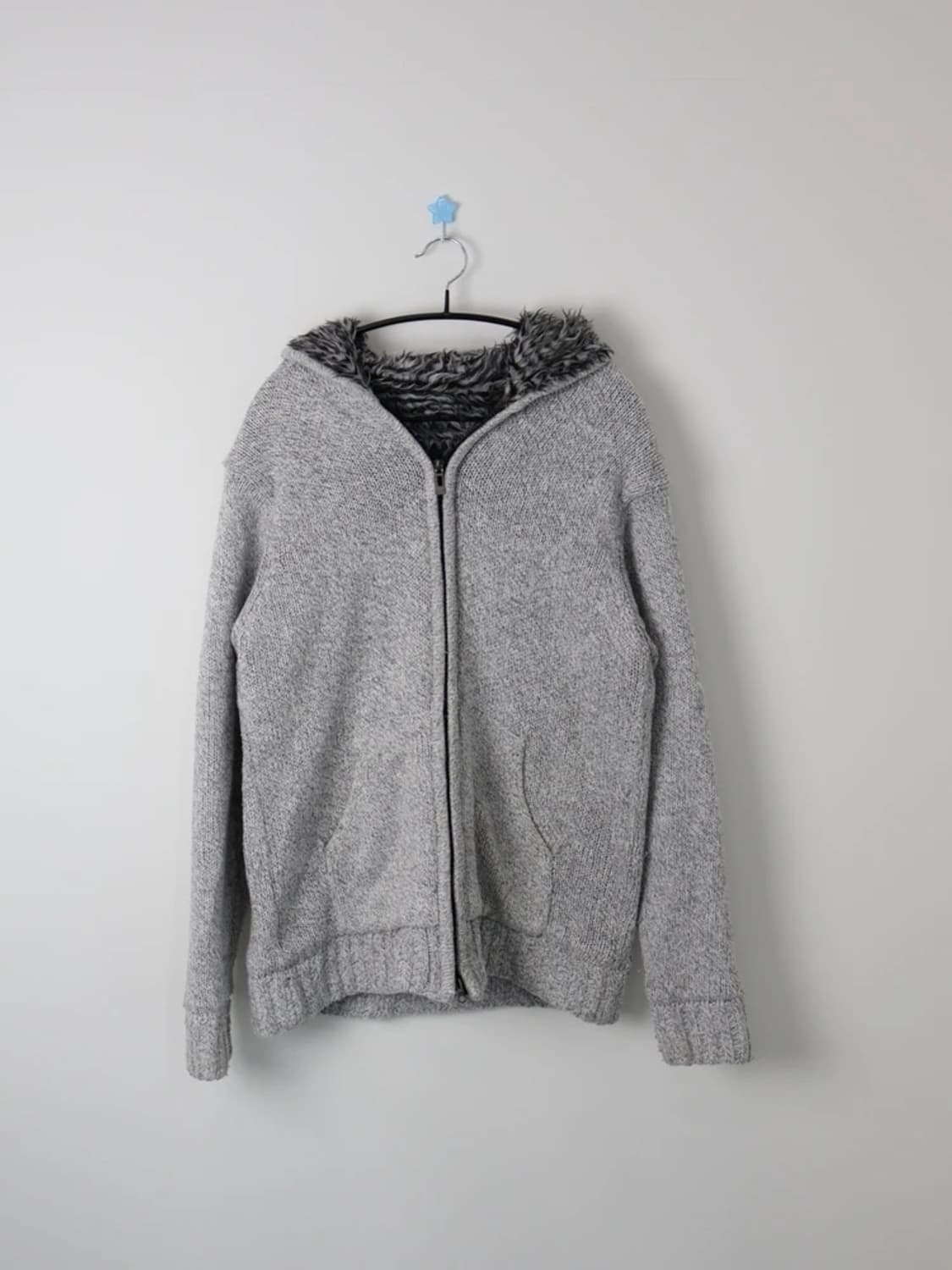 Gray Knit Zip-Up Hoodie Jacket 상품이미지1