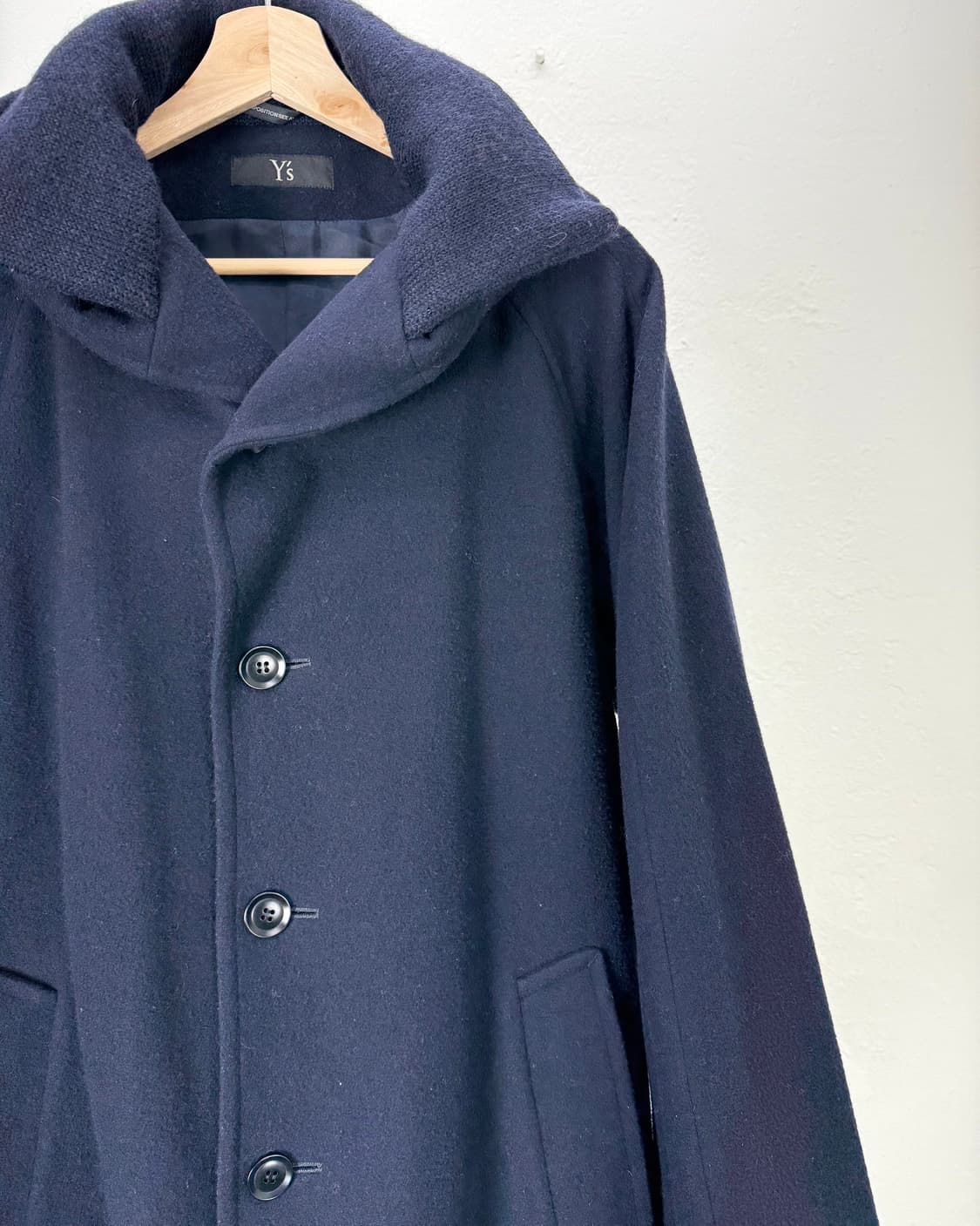 요지야마모토 와이즈 네이비 케이프 더블 페이스 후디 울 자켓 상품이미지3