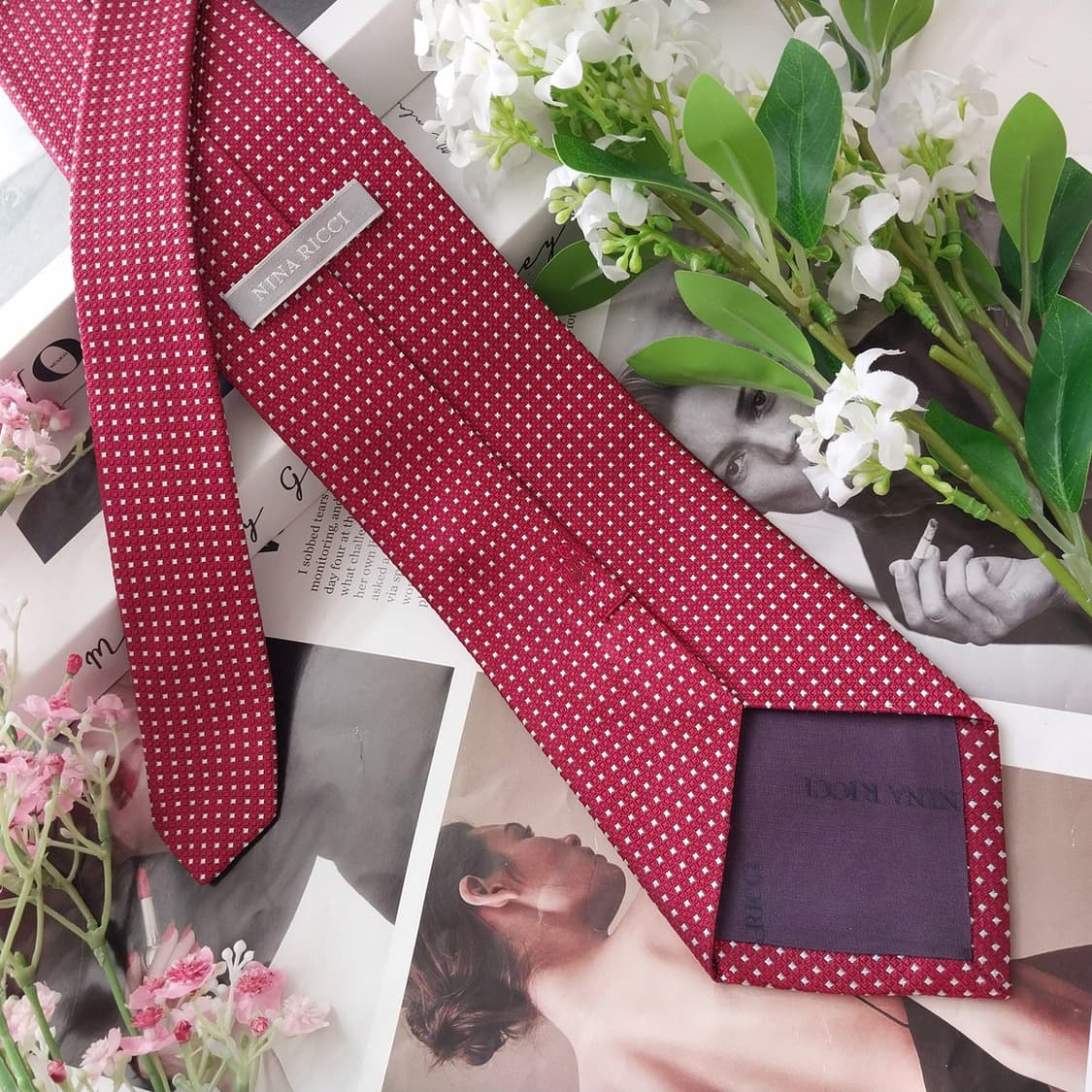 니나리치 실크 레드 자카드 패턴 넥타이 9.1cm A+등급 K2228 상품이미지4