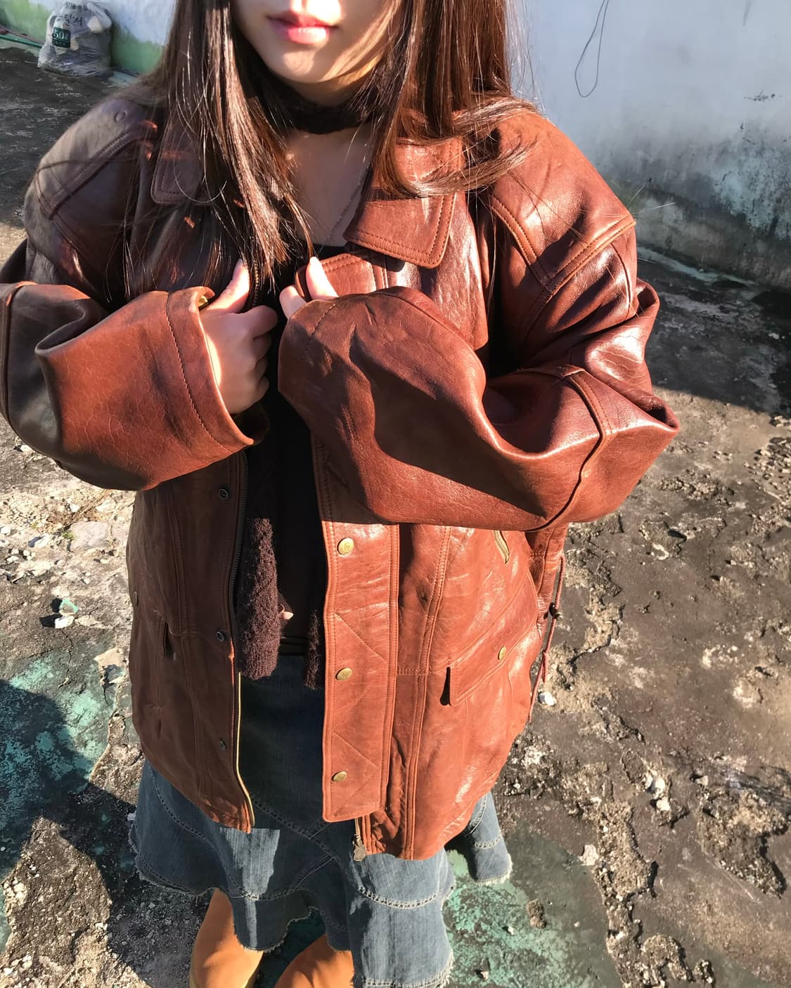 지아니 발렌티노 브라운 램스킨 레더 자켓  상품이미지1