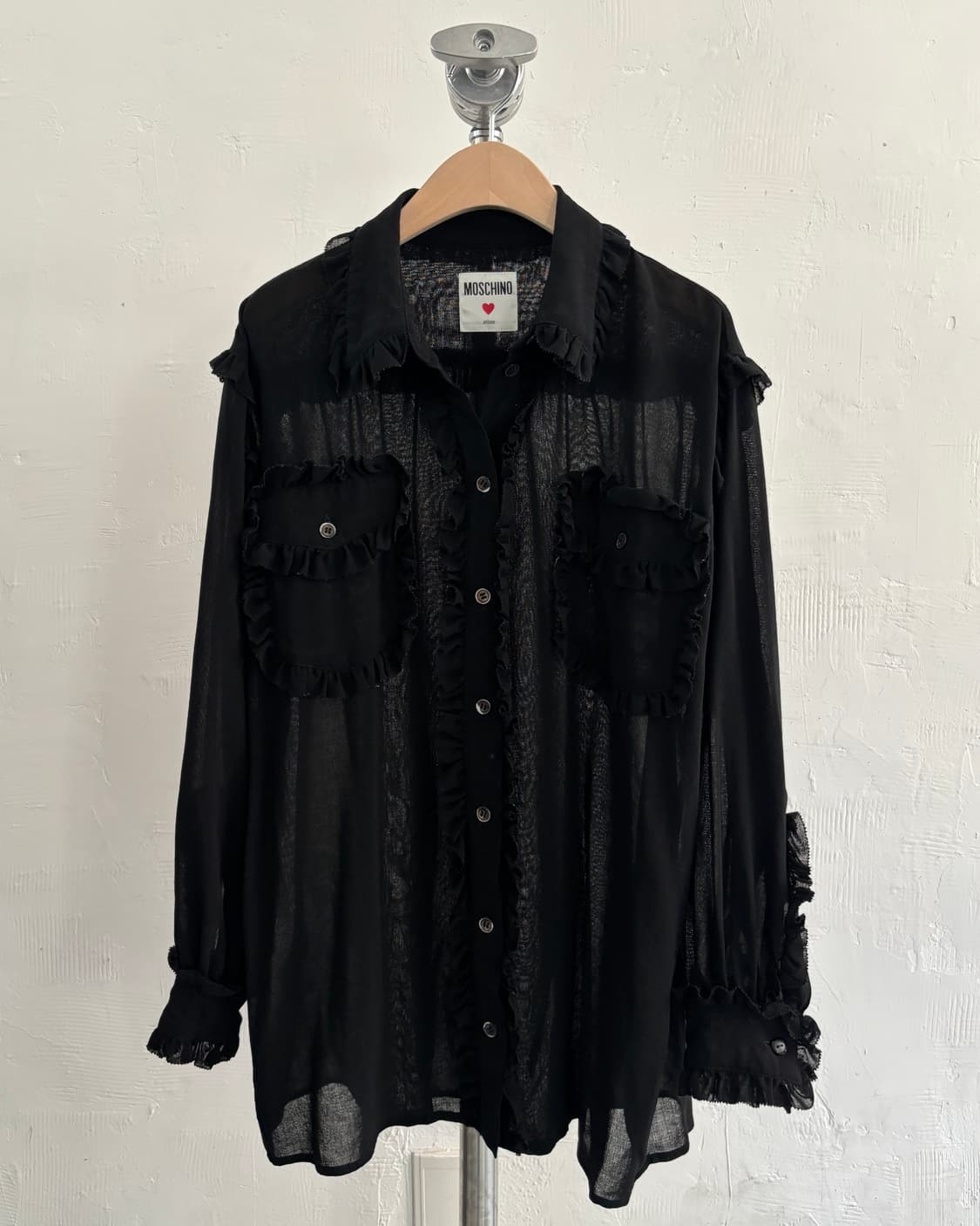 Moschino 모스키노 밀라노 블랙 러플 시어 블라우스 상품이미지4