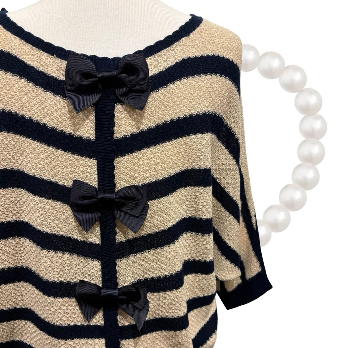 일본 빈티지 리본 포인트 크로셰 가오리핏 니트 탑 갸루 상품이미지6