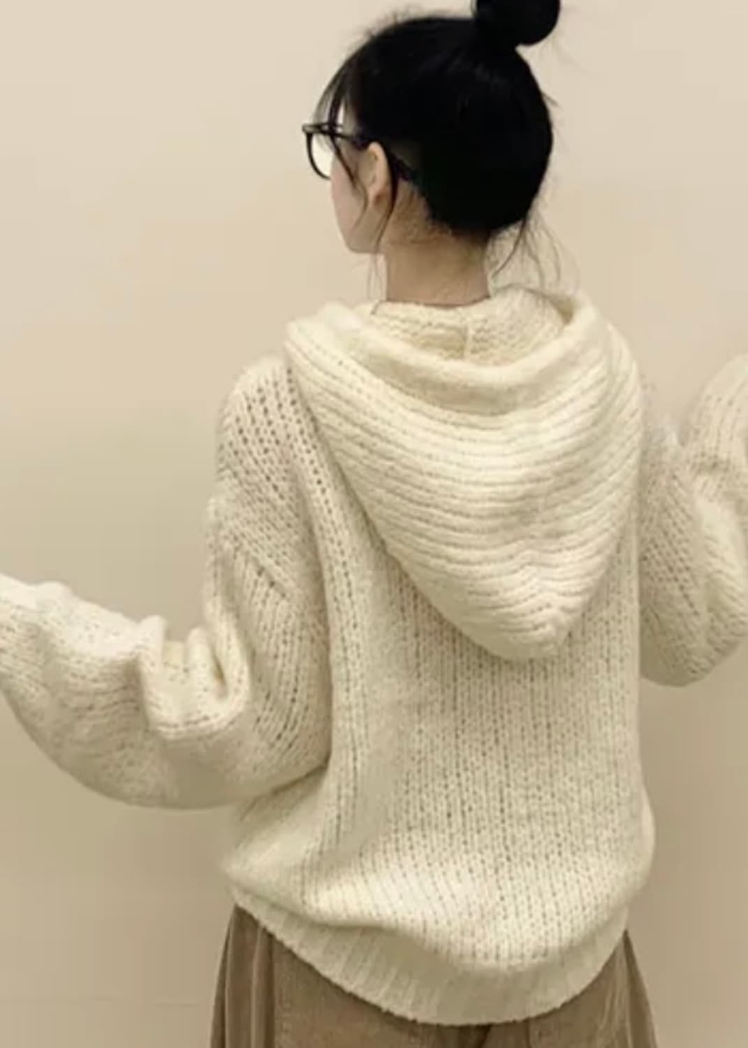 오트밀 알파카 울 후드 니트 상품이미지2