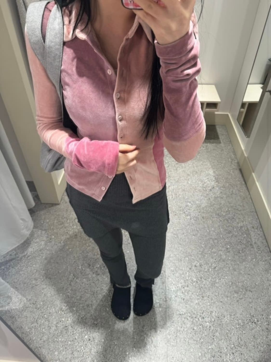 택O) 더오픈프로덕트 패넬 벨벳 핏 셔츠 핑크 상품이미지1