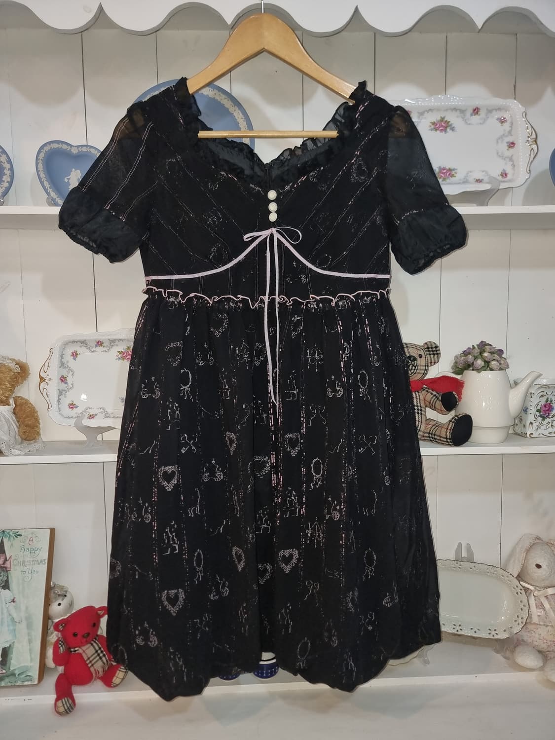 (MILK/밀크) 블랙 쉬폰 프린트 리본 원피스 상품이미지2