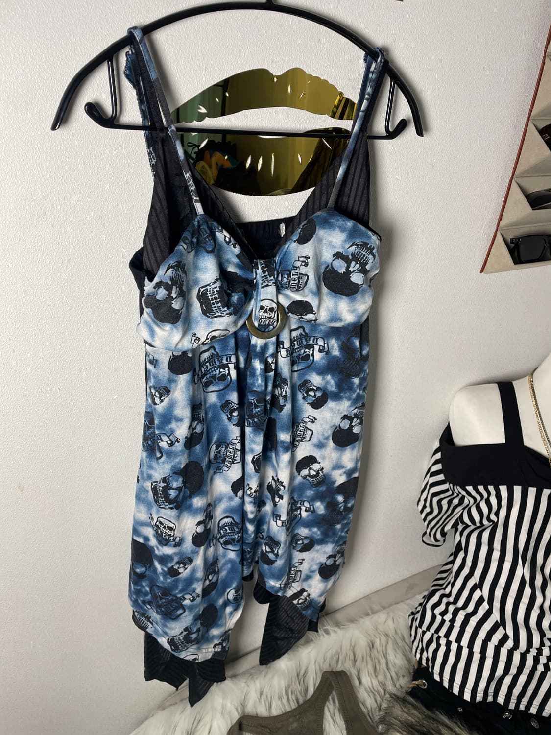 빈티지 펑크 스컬 블루 타이다이 나시 원피스 상품이미지1