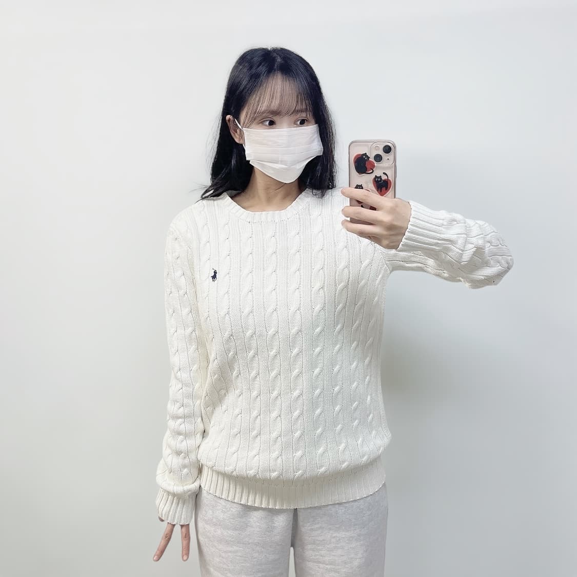 폴로 랄프로렌 포니 로고 케이블 라운드 니트 화이트 상품이미지1