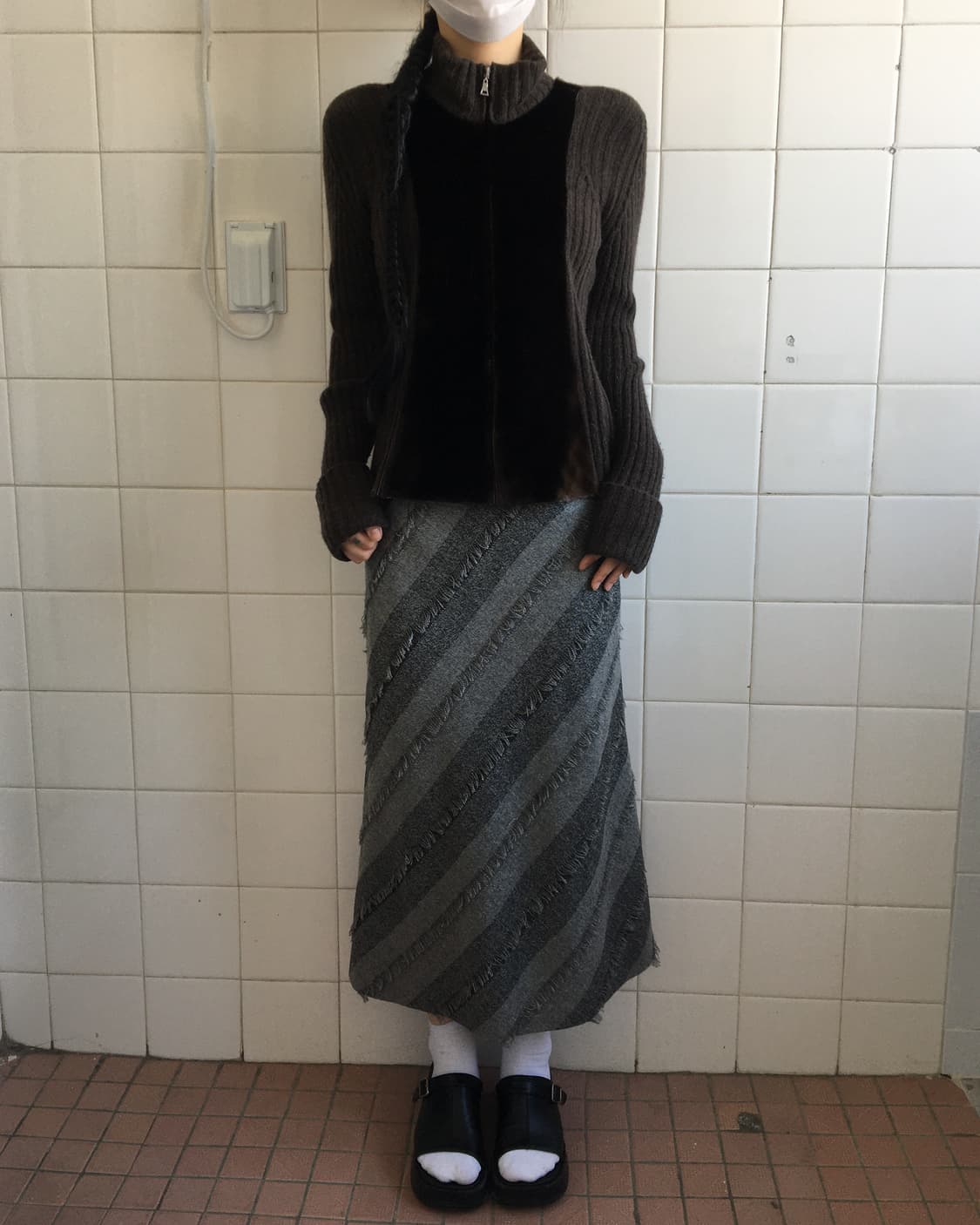 Fur layered high neck knit zip up 상품이미지5