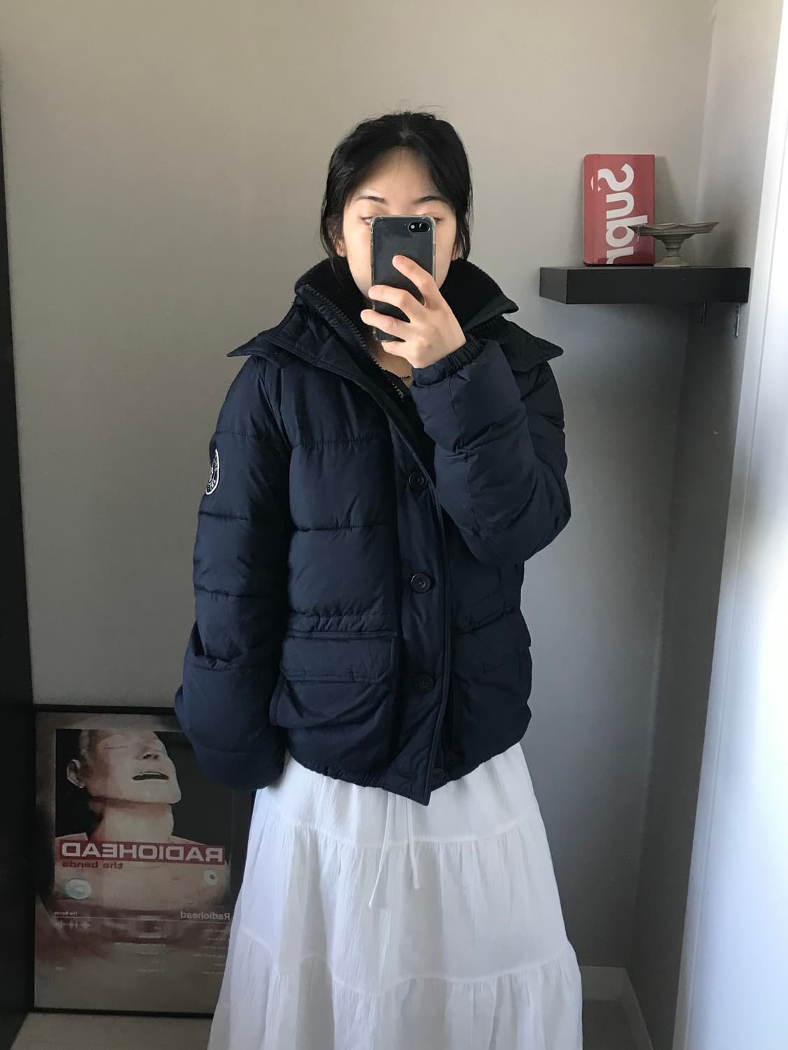 아베크롬비 패치 로고 네이비 후드 패딩 상품이미지2