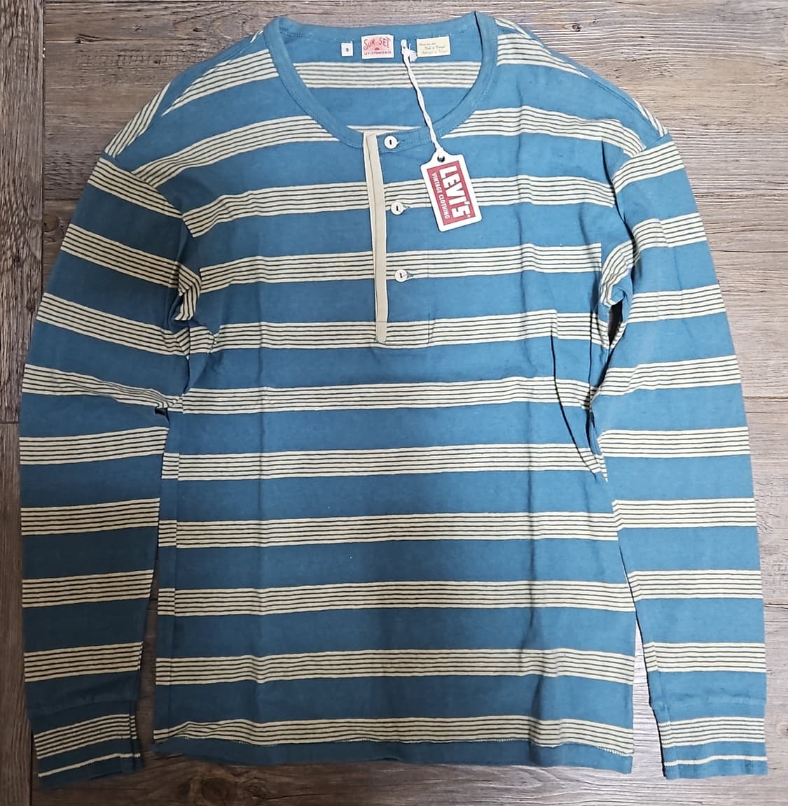 리바이스 LVC 1920's 선셋 헨리 티셔츠 블루 & 크림 S 상품이미지1