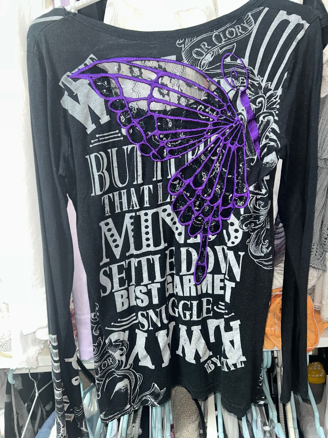 빈티지 버터플라이 나비 시스루 롱슬리브 티셔츠 상품이미지3