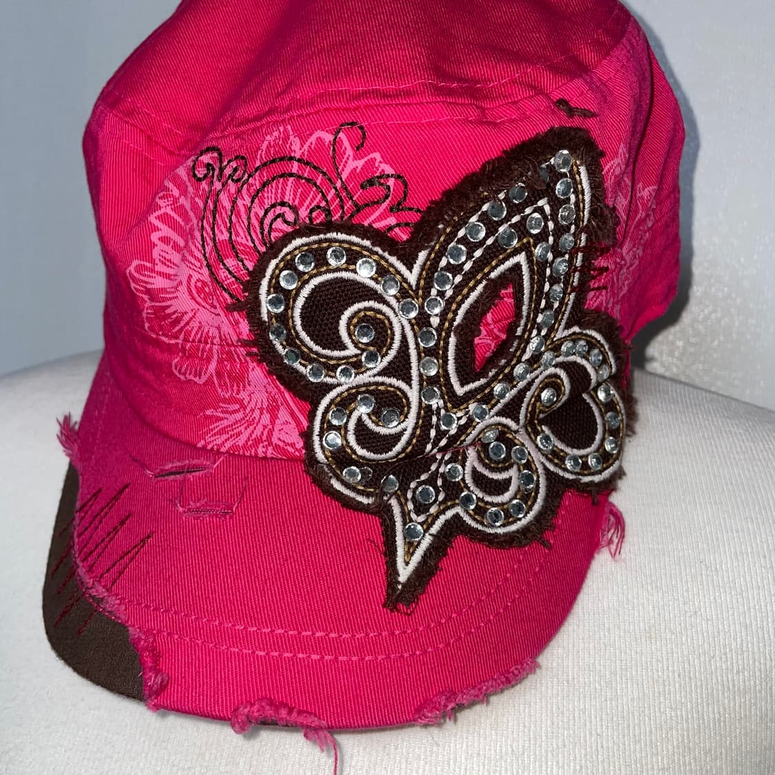 Hot pink y2k bead damage cap   상품이미지4