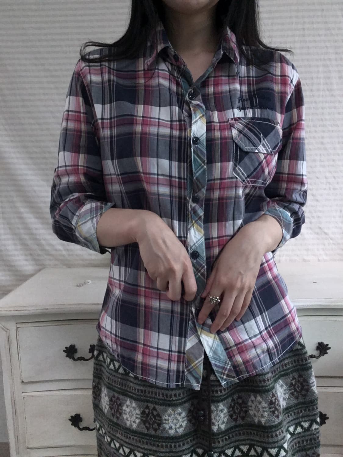 jpn vintage navy check pocket shirt 상품이미지3