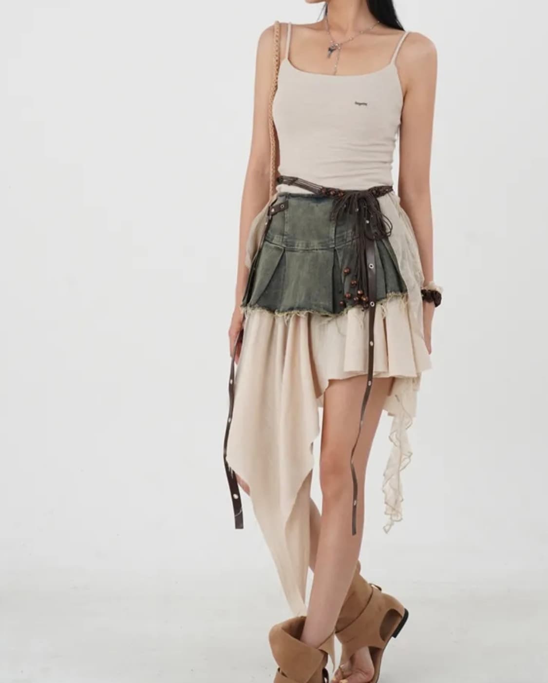 언발 데님 스커트 상품이미지3