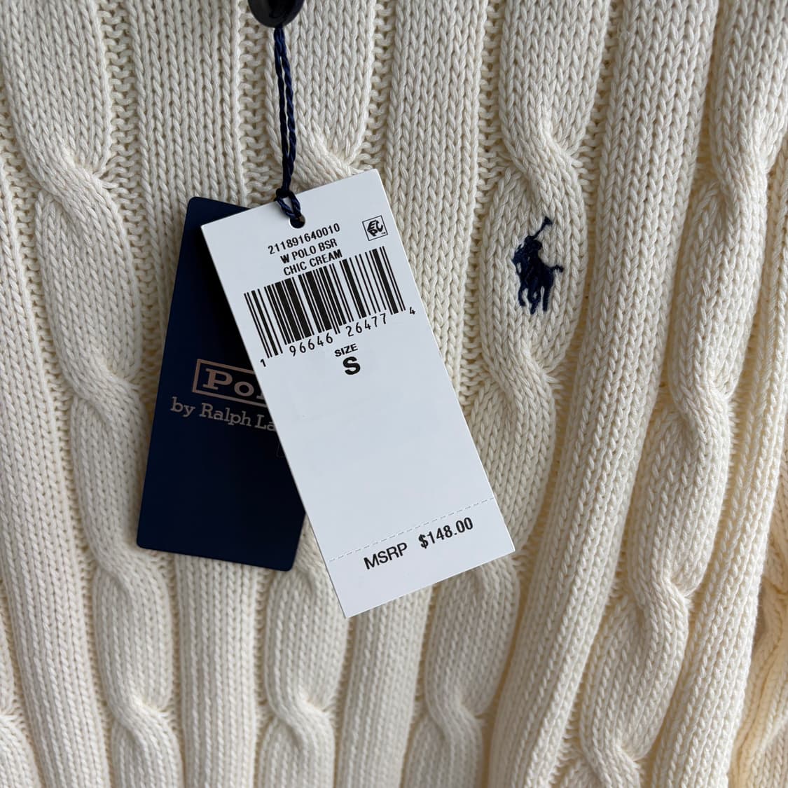 [새상품]폴로 랄프로렌 자수 로고 케이블 니트 크림 상품이미지2