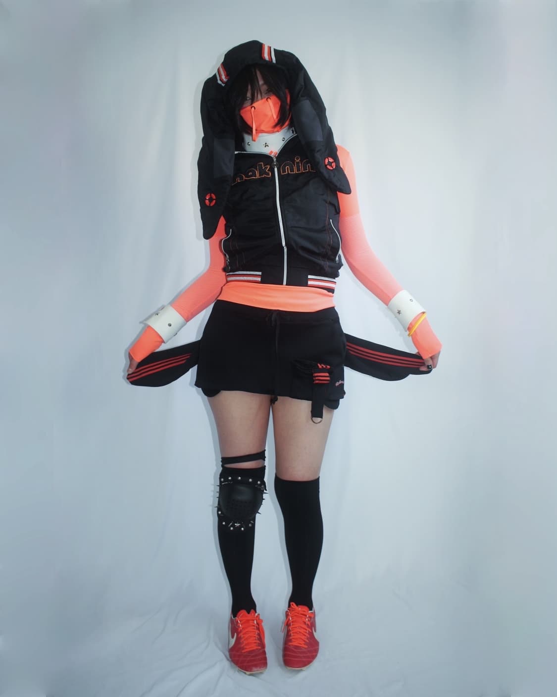Thick leather neon stud choker+hand cuff 상품이미지9